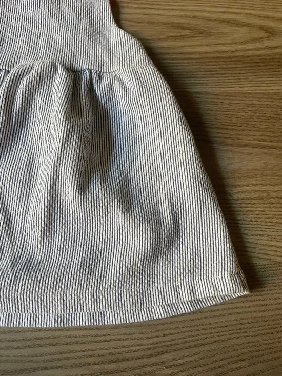 Girls Seersucker Stripe Dress with Coral Bow Straps - Picture 9 of 13